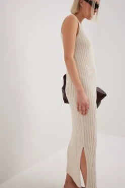 NA-KD Rib Knitted V-Neck Midi Dress -Na-Kd nakd rib knitted v neck midi dress 1100 007063 0140 0048