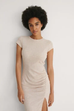 NA-KD Recycled Ribbed Draped Dress