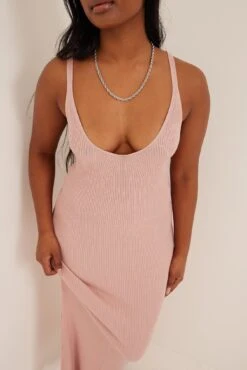 Ribbed Knitted Deep Back Dress