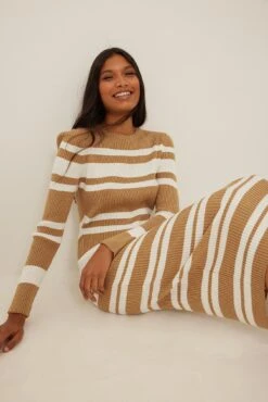 NA-KD Ribbed Knitted Striped Dress