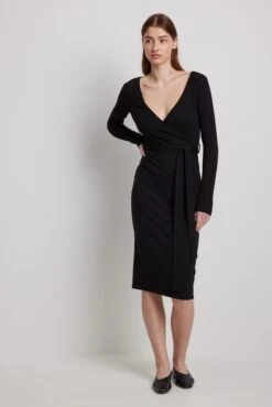 NA-KD Ribbed Wrap Belted Midi Dress -Na-Kd nakd ribbed wrap belted midi dress 1100 006915 0002 37904