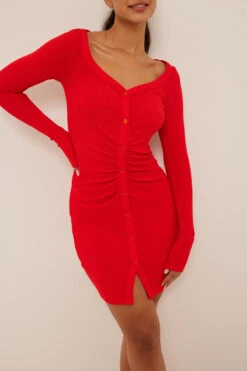 NA-KD Scoop Neck Rouched Button Dress -Na-Kd nakd scoop neck rouched button dress 1100 006340 0004 02
