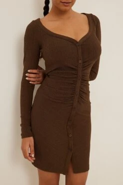 NA-KD Scoop Neck Rouched Button Dress -Na-Kd nakd scoop neck rouched button dress 1100 006340 0765 4495