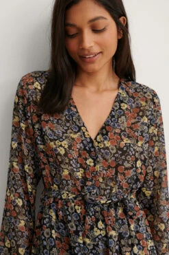 Self-Tie Printed Midi Dress