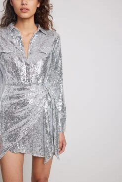 Sequin Wrap Shirt Mini Dress