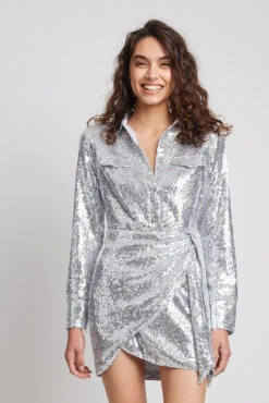 Sequin Wrap Shirt Mini Dress -Na-Kd nakd sequin wrap shirt mini dress 1017 001893 0014 0014 4544