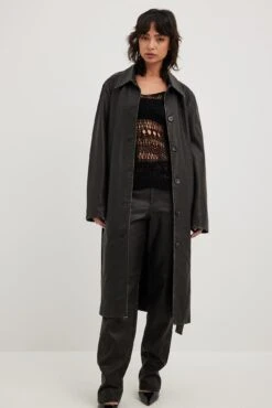 Vintage Look Pu Trenchcoat -Na-Kd nakd sharp shoulder pu trenchcoat 1018 010209 0002 18963 01c