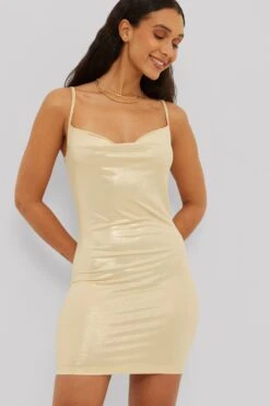 Shiny Waterfall Neckline Dress