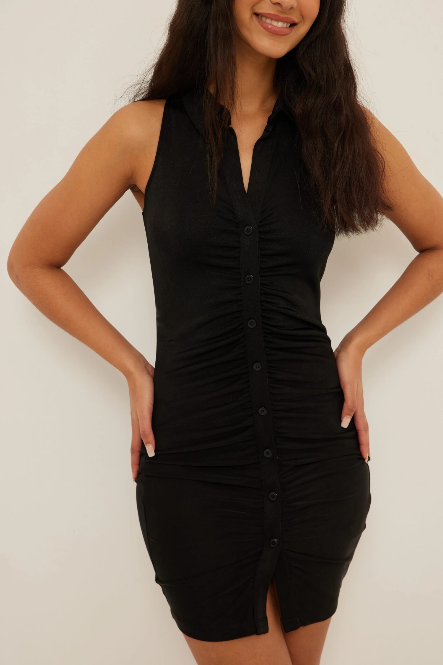 NA-KD Sleeveless Rouched Button Dress 3 NA-KD Sleeveless Rouched Button Dress