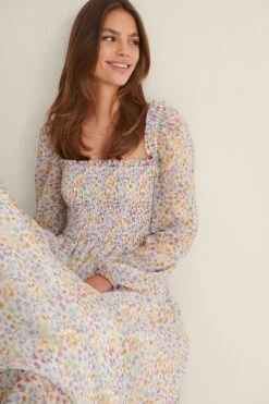 NA-KD Recycled Smocked Balloon Sleeve Maxi Dress 12 NA-KD Recycled Smocked Balloon Sleeve Maxi Dress -Na-Kd nakd smocked balloob sleeve maxi dress 1100 004816 4457 01j