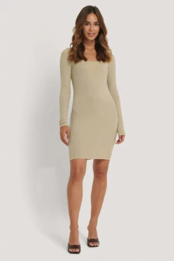 Square Neckline Rib Dress -Na-Kd nakd square neckline rib dress 1100 003416 0005 03c