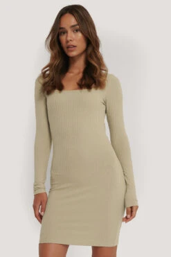 Square Neckline Rib Dress -Na-Kd nakd square neckline rib dress 1100 003416 0005 04j