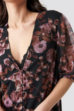 V-Neck Puff Sleeve Chiffon Dress -Na-Kd nakd v neck puff sleeve chiffon dress 1014 000285 4177 04g r