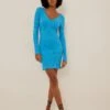 V-Neck Rib Long Sleeved Mini Dress