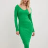 V-Neck Rib Long Sleeved Midi Dress -Na-Kd nakdv neck rib long sleeved midi dress 1044 000241 0010 29709