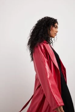 NA-KD Oversized Shiny Pu Belted Trenchcoat