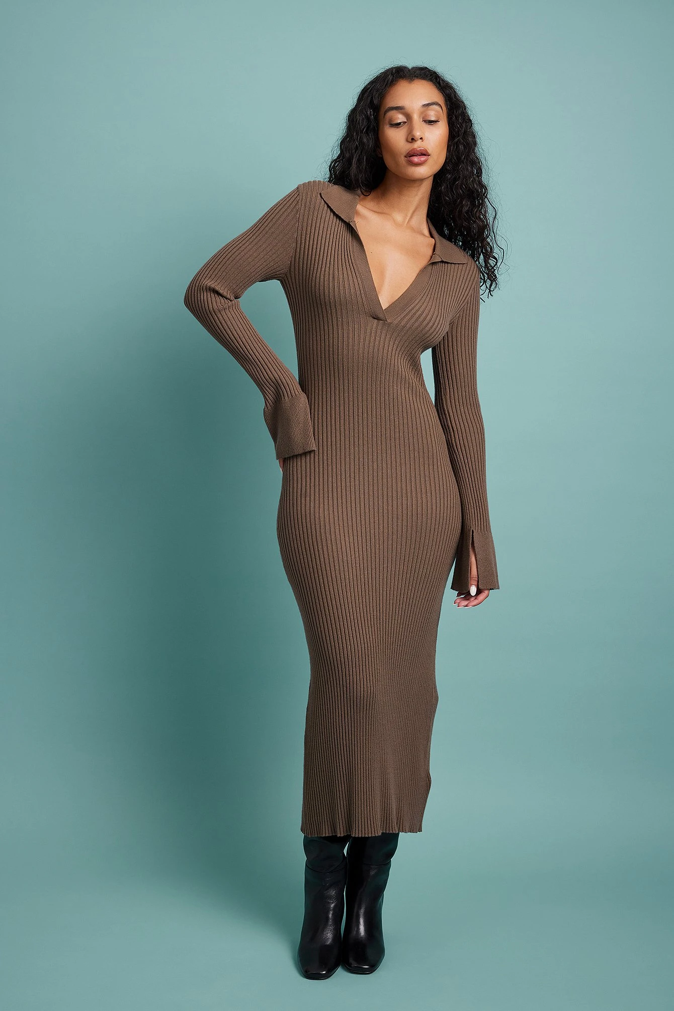 NA-KD Rib Knitted Trumpet Sleeve Dress 12 NA-KD Rib Knitted Trumpet Sleeve Dress - Image 10