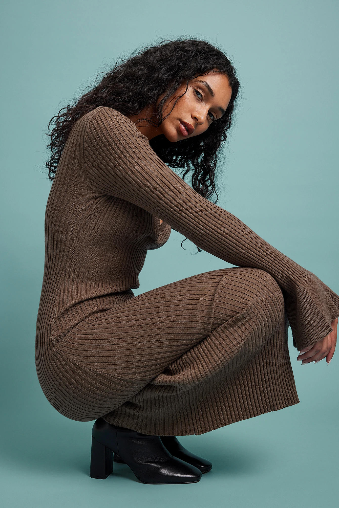 NA-KD Rib Knitted Trumpet Sleeve Dress 15 NA-KD Rib Knitted Trumpet Sleeve Dress - Image 13