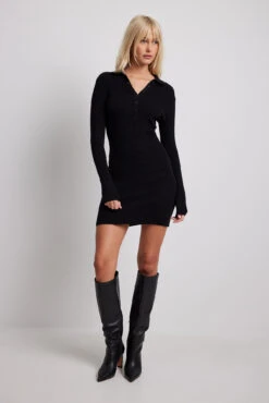 Ribbed Knitted Button Detail Mini Dress -Na-Kd ribbed knitted button detail mini dress 1727 000112 00022158