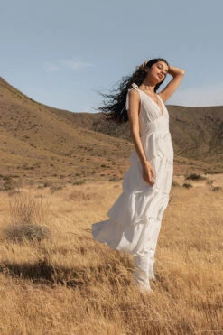 Tie Shoulder Cotton Midi Dress