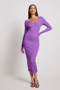 V-Neck Rib Long Sleeved Midi Dress -Na-Kd v neck rib long sleeved midi dress 1044 000241 02087136 1