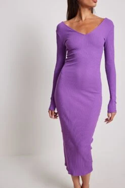 V-Neck Rib Long Sleeved Midi Dress -Na-Kd v neck rib long sleeved midi dress 1044 000241 02087147 2