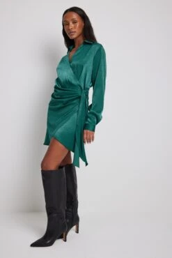 NA-KD Wrap Satin Shirt Dress -Na-Kd wrap satin shirt dress 1100 006817 05706797 copy