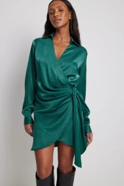 NA-KD Wrap Satin Shirt Dress -Na-Kd wrap satin shirt dress 1100 006817 05706812 copy