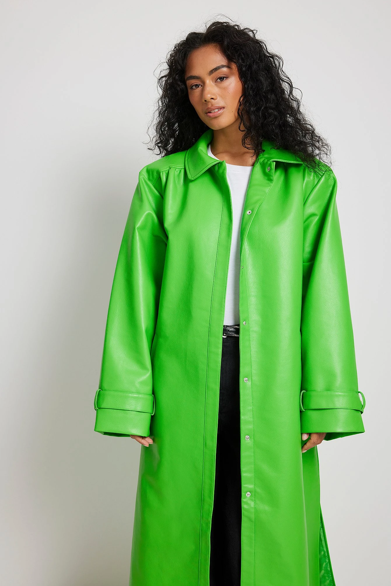 Wrinkled Detailed Long PU Trench Coat 6 Wrinkled Detailed Long PU Trench Coat - Image 4