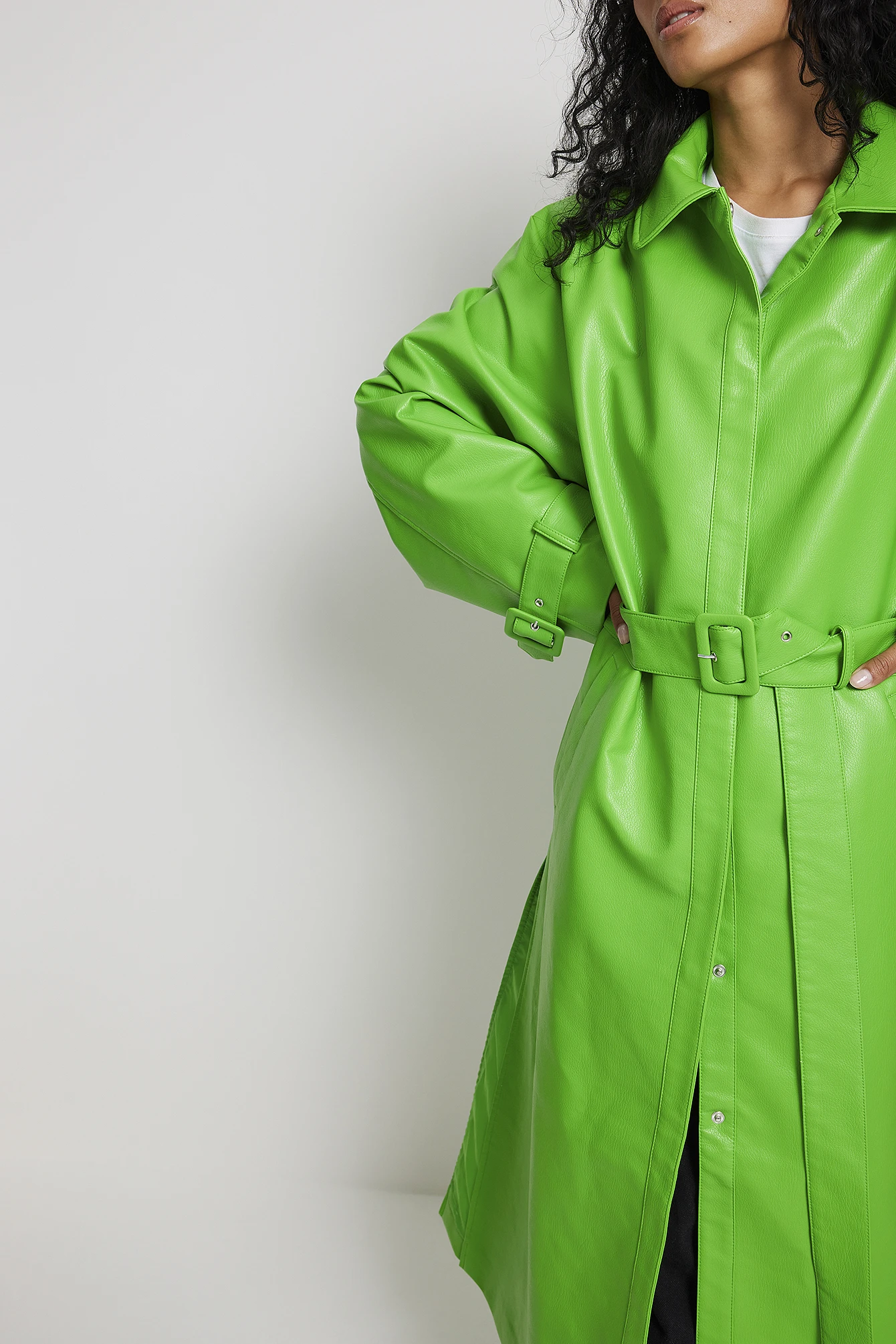 Wrinkled Detailed Long PU Trench Coat 7 Wrinkled Detailed Long PU Trench Coat - Image 5